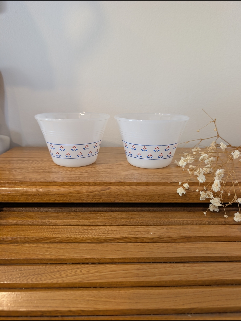 Vintage Termocrisa “Blue & Red Floral” Milk Glass Cups – Made in Mexico